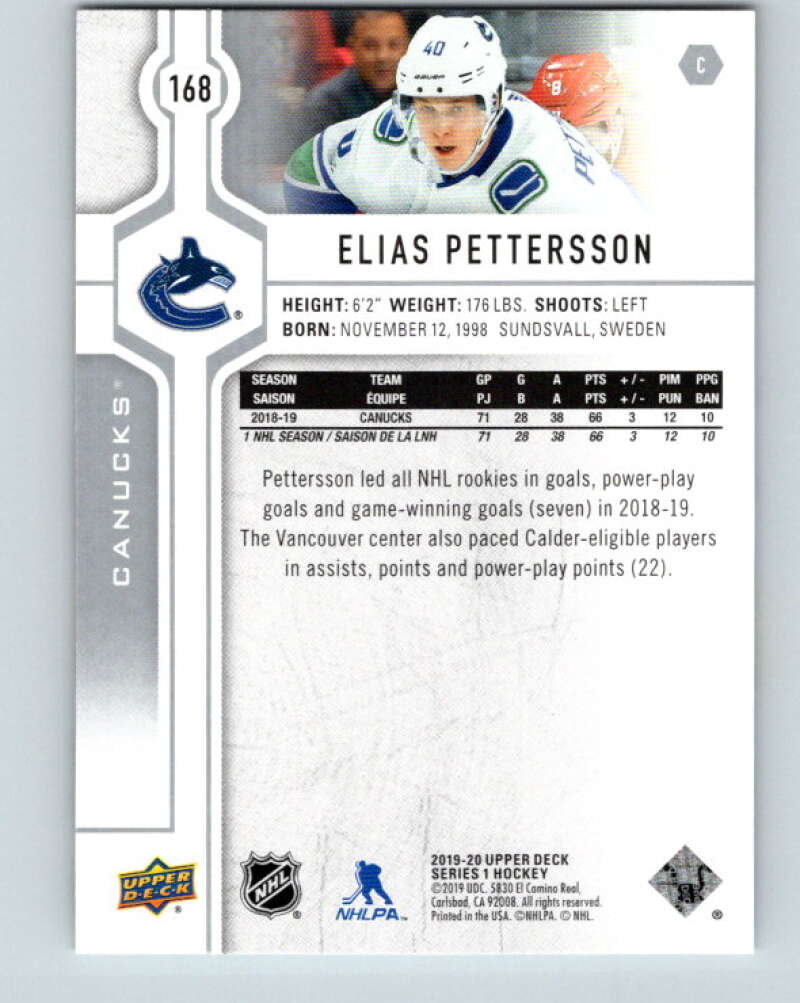 2019-20 Upper Deck #168 Elias Pettersson Mint Vancouver Canucks