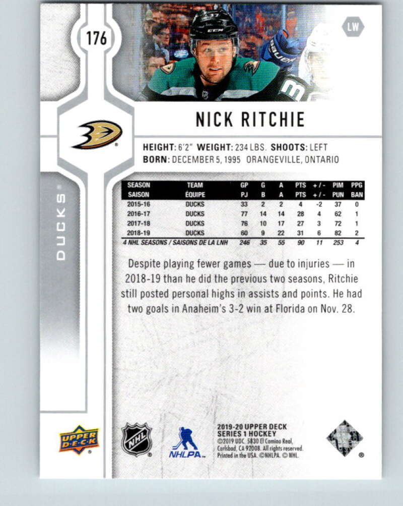 2019-20 Upper Deck #176 Nick Ritchie Mint Anaheim Ducks
