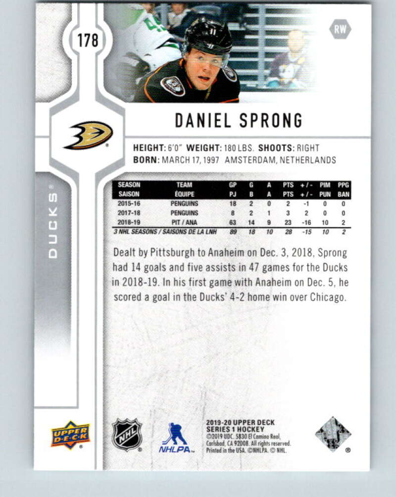 2019-20 Upper Deck #178 Daniel Sprong Mint Anaheim Ducks  Image 2