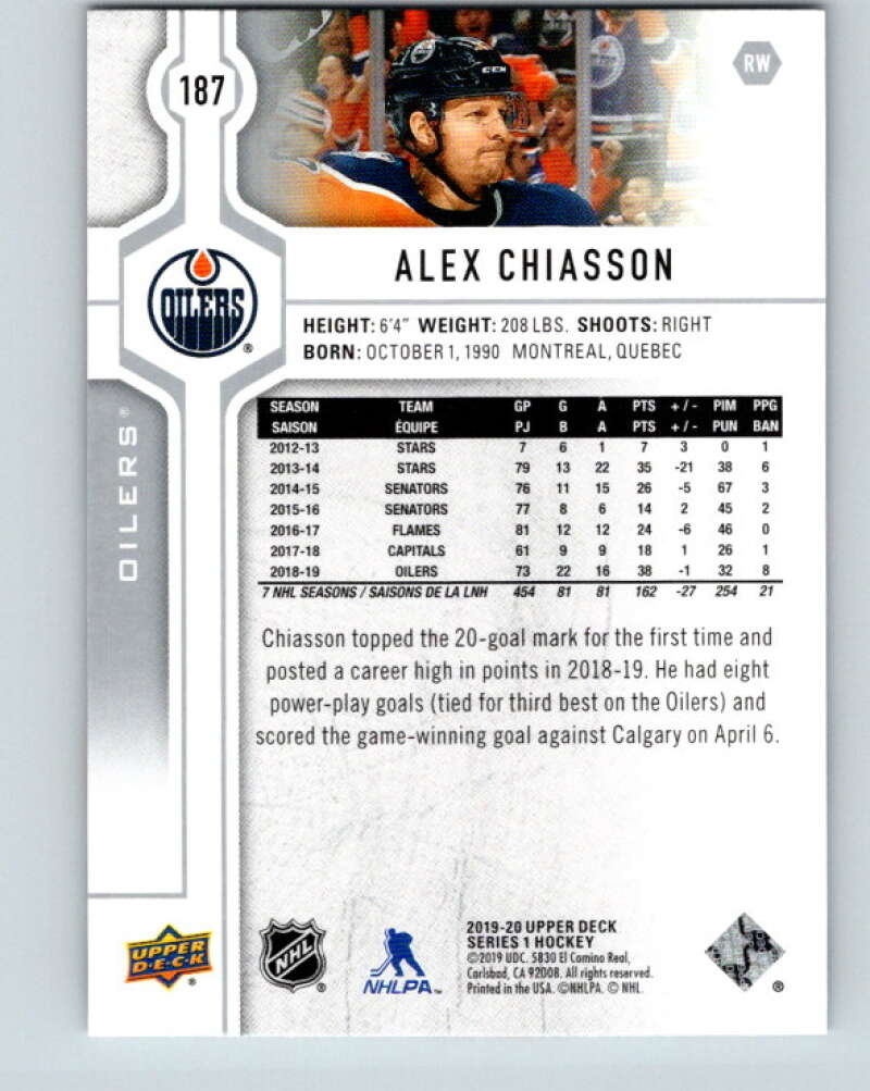 2019-20 Upper Deck #187 Alex Chiasson Mint Edmonton Oilers  Image 2