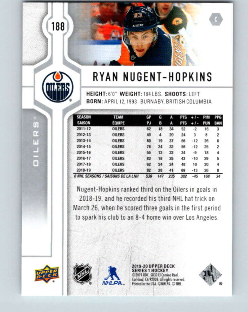 2019-20 Upper Deck #188 Ryan Nugent-Hopkins Mint Edmonton Oilers  Image 2
