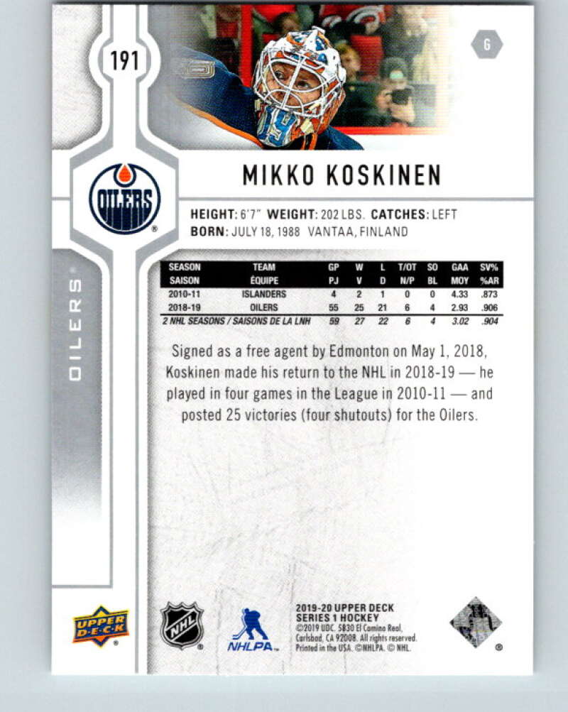 2019-20 Upper Deck #191 Mikko Koskinen Mint Edmonton Oilers