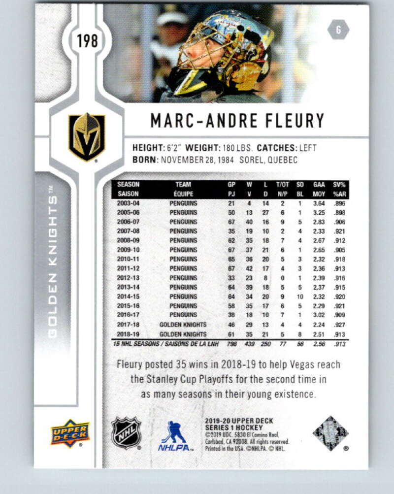 2019-20 Upper Deck #198 Marc-Andre Fleury Mint Vegas Golden Knights