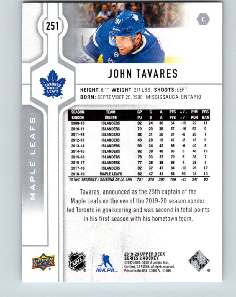 2019-20 Upper Deck #251 John Tavares Mint Toronto Maple Leafs