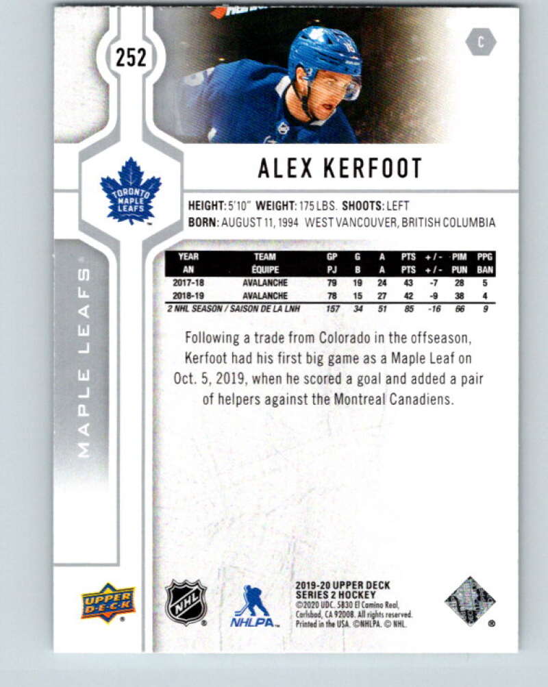 2019-20 Upper Deck #252 Alex Kerfoot Mint Toronto Maple Leafs