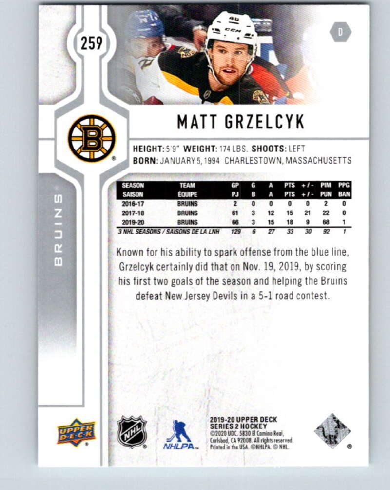 2019-20 Upper Deck #259 Matt Grzelcyk Mint Boston Bruins  Image 2