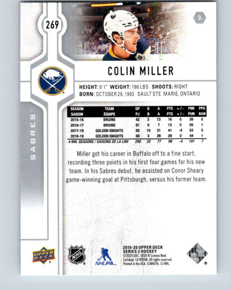 2019-20 Upper Deck #269 Colin Miller Mint Buffalo Sabres  Image 2