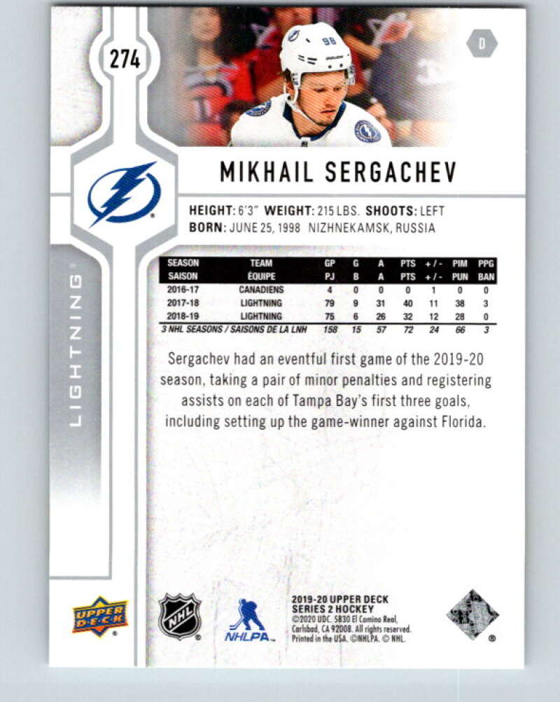 2019-20 Upper Deck #274 Mikhail Sergachev Mint Tampa Bay Lightning