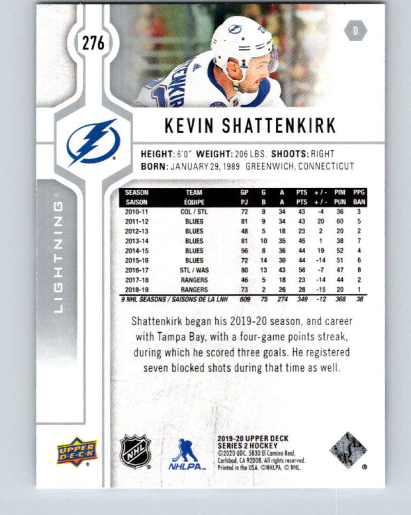 2019-20 Upper Deck #276 Kevin Shattenkirk Mint Tampa Bay Lightning  Image 2
