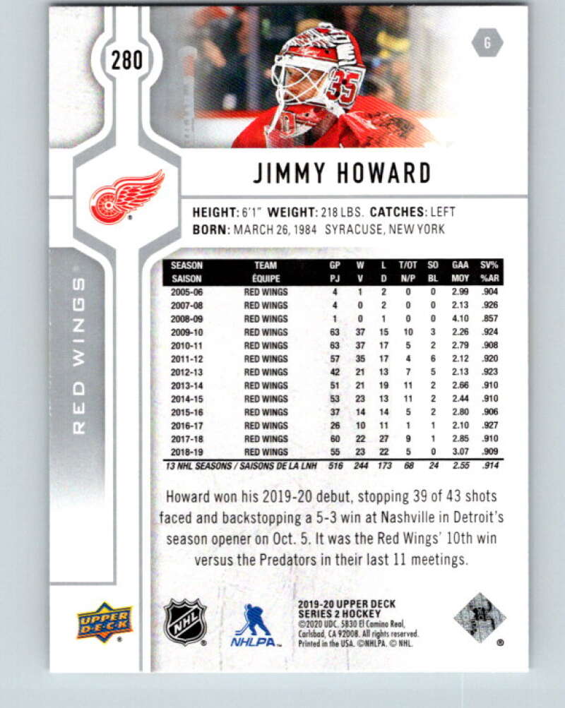 2019-20 Upper Deck #280 Jim Howard Mint Detroit Red Wings  Image 2