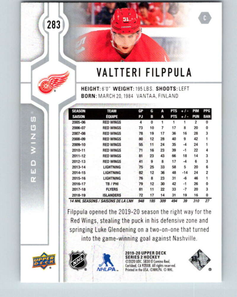 2019-20 Upper Deck #283 Valtteri Filppula Mint Detroit Red Wings  Image 2