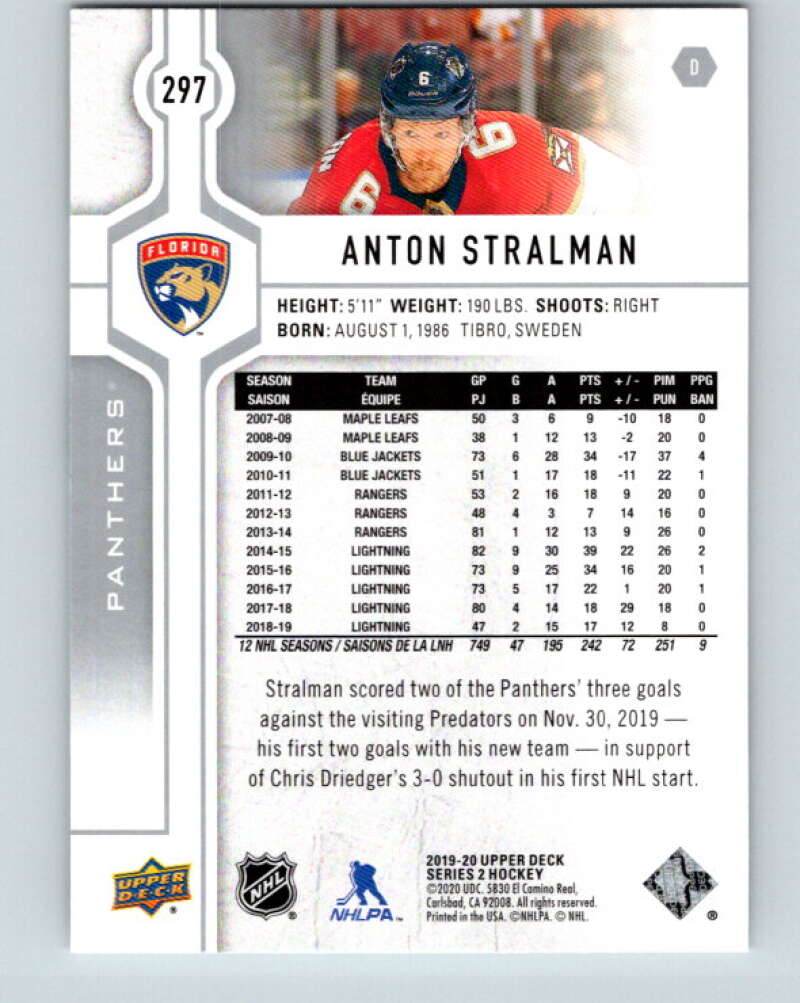 2019-20 Upper Deck #297 Anton Stralman Mint Florida Panthers  Image 2