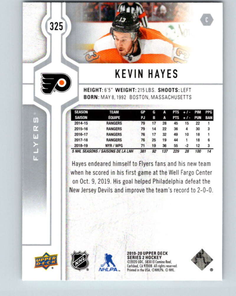 2019-20 Upper Deck #325 Kevin Hayes Mint Philadelphia Flyers  Image 2