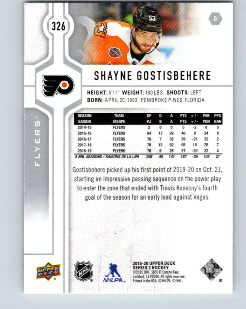 2019-20 Upper Deck #326 Shayne Gostisbehere Mint Philadelphia Flyers