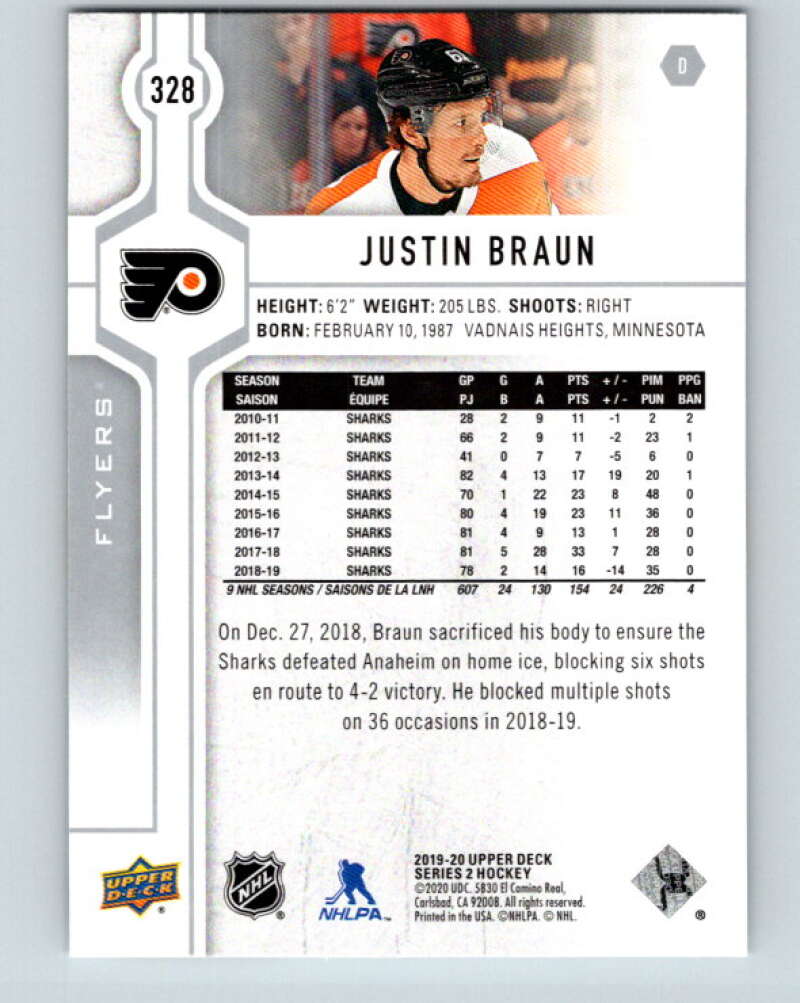 2019-20 Upper Deck #328 Justin Braun Mint Philadelphia Flyers  Image 2
