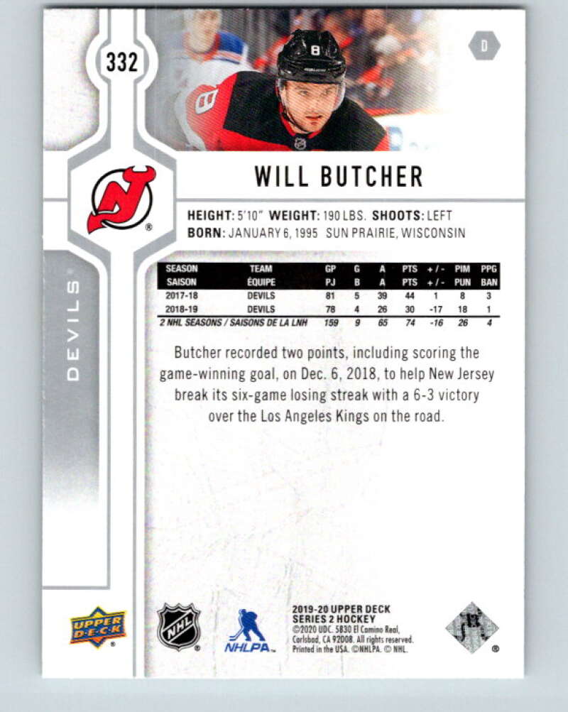 2019-20 Upper Deck #332 Will Butcher Mint New Jersey Devils  Image 2