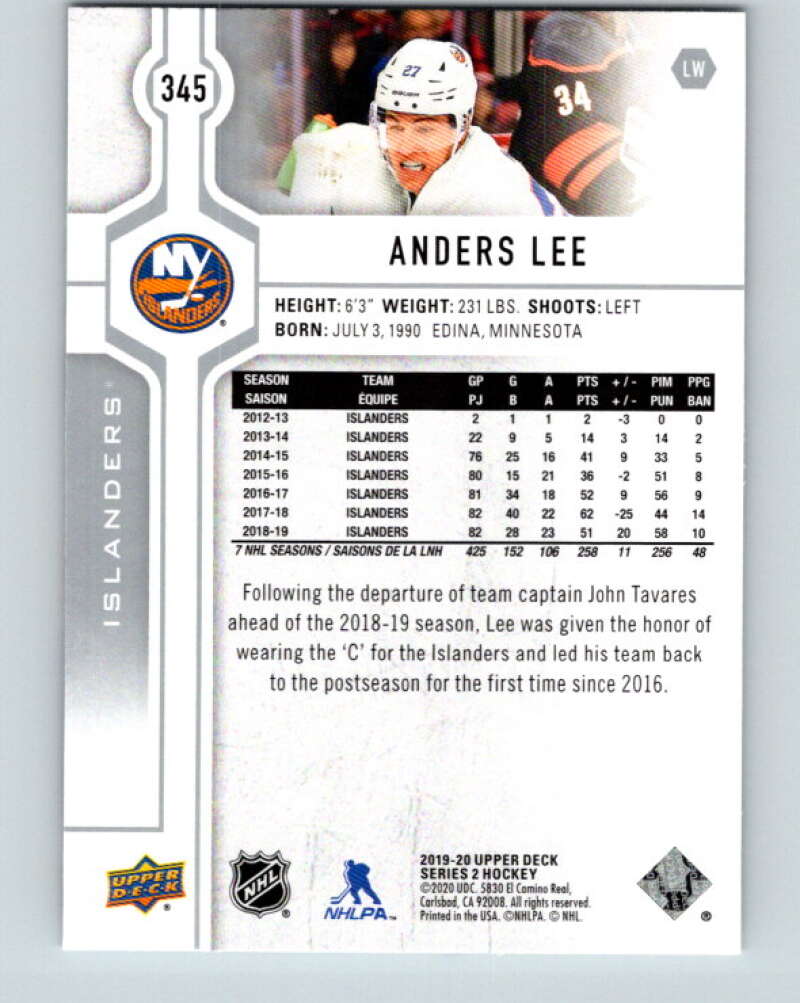 2019-20 Upper Deck #345 Anders Lee Mint New York Islanders  Image 2