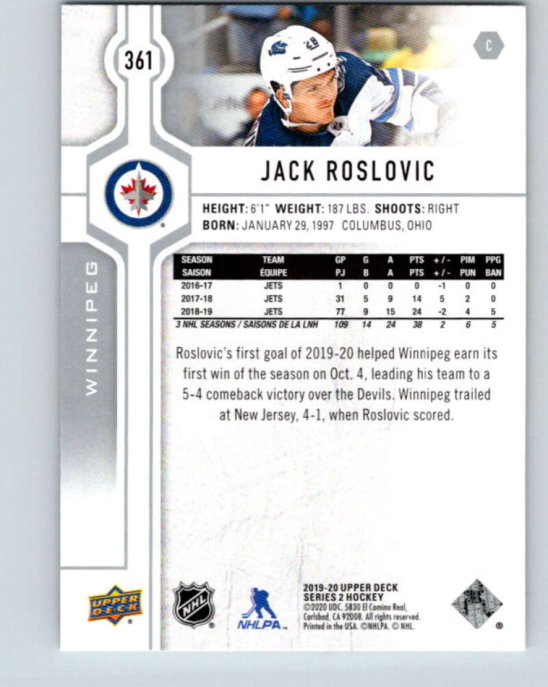 2019-20 Upper Deck #361 Jack Roslovic Mint Winnipeg Jets  Image 2