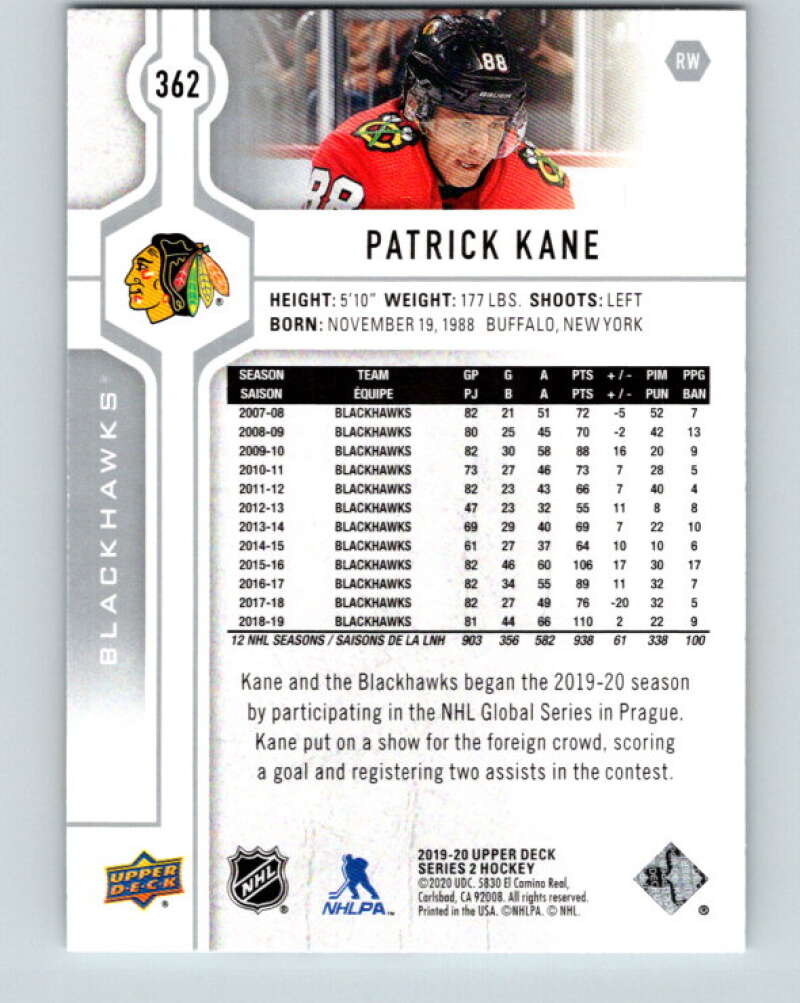 2019-20 Upper Deck #362 Patrick Kane Mint Chicago Blackhawks  Image 2