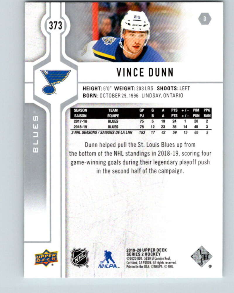 2019-20 Upper Deck #373 Vince Dunn Mint St. Louis Blues  Image 2