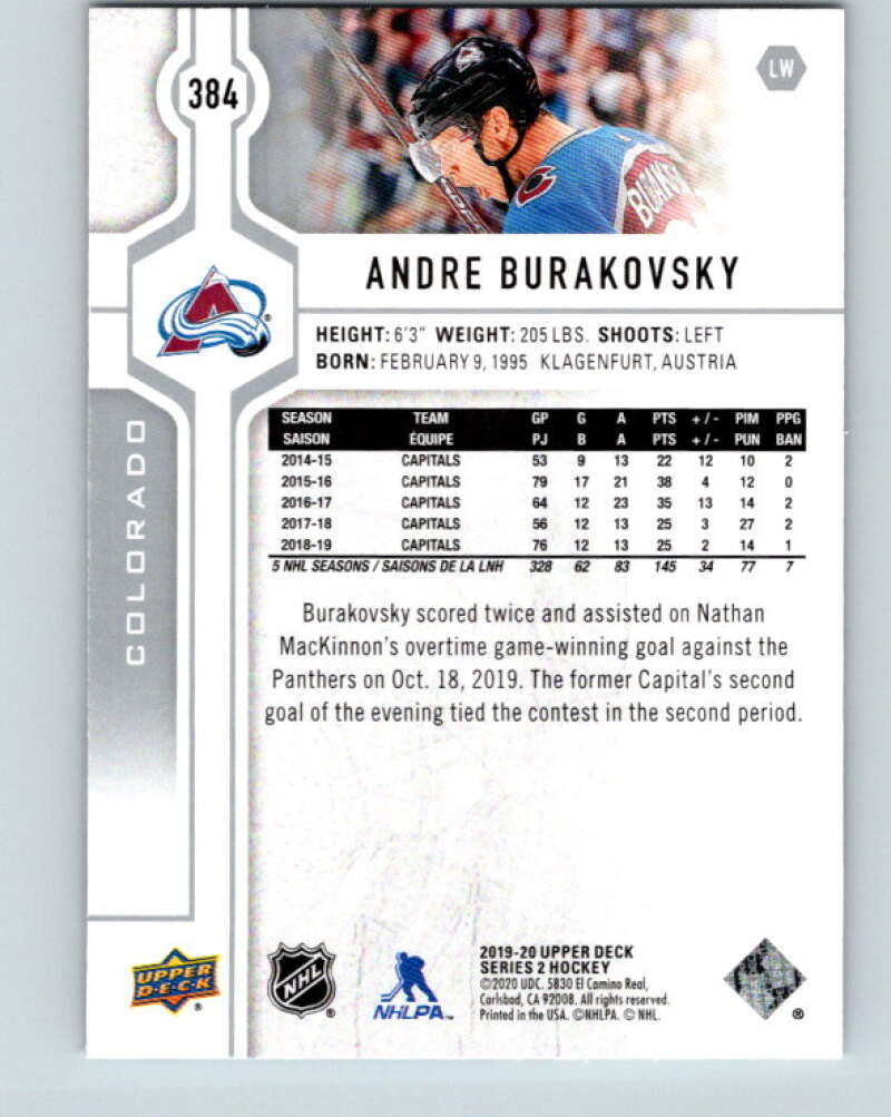2019-20 Upper Deck #384 Andre Burakovsky Mint Colorado Avalanche  Image 2