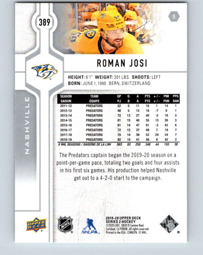 2019-20 Upper Deck #389 Roman Josi Mint Nashville Predators  Image 2