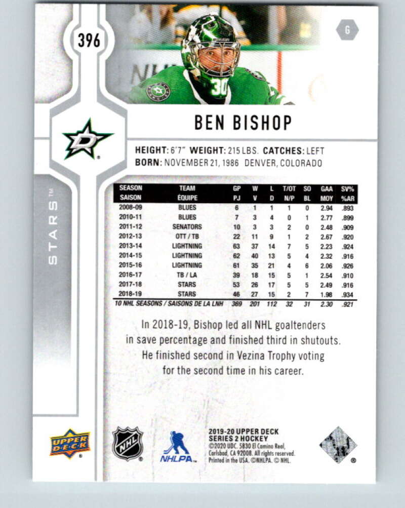 2019-20 Upper Deck #396 Ben Bishop Mint Dallas Stars  Image 2