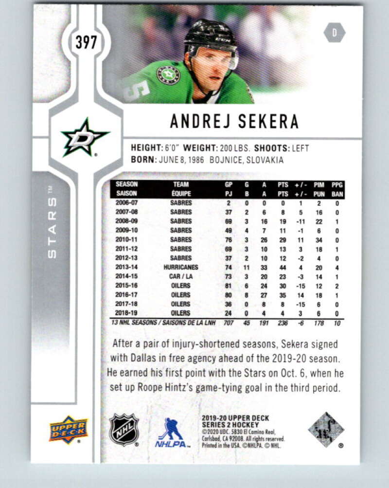 2019-20 Upper Deck #397 Andrej Sekera Mint Dallas Stars  Image 2