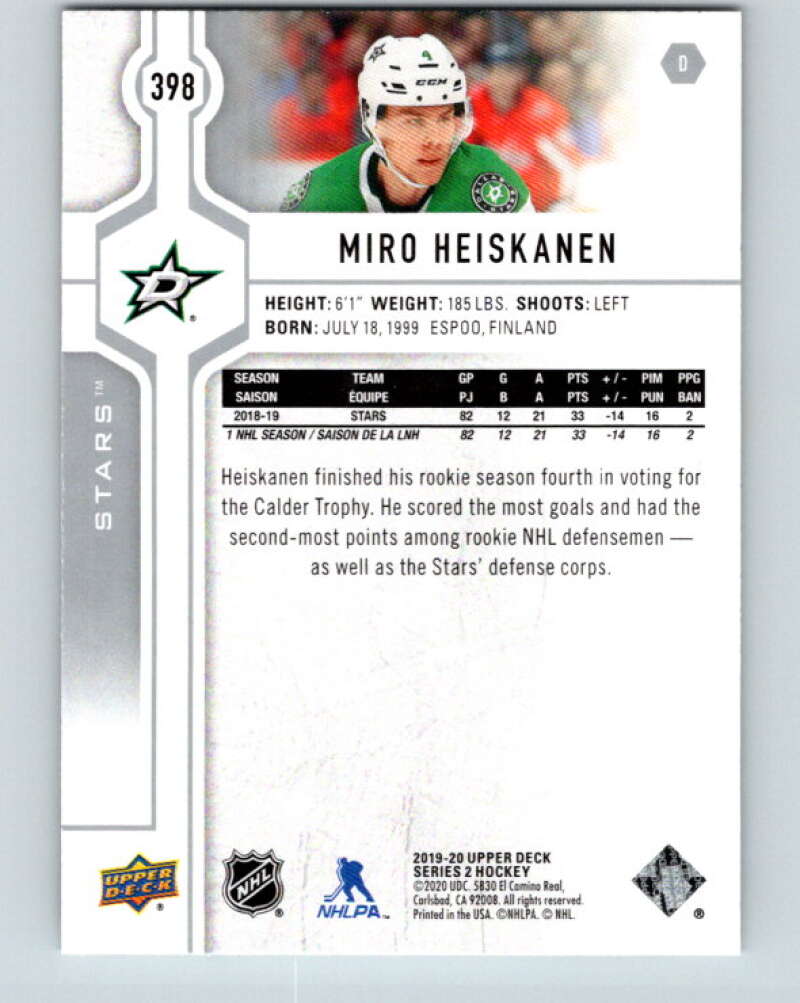 2019-20 Upper Deck #398 Miro Heiskanen Mint Dallas Stars  Image 2