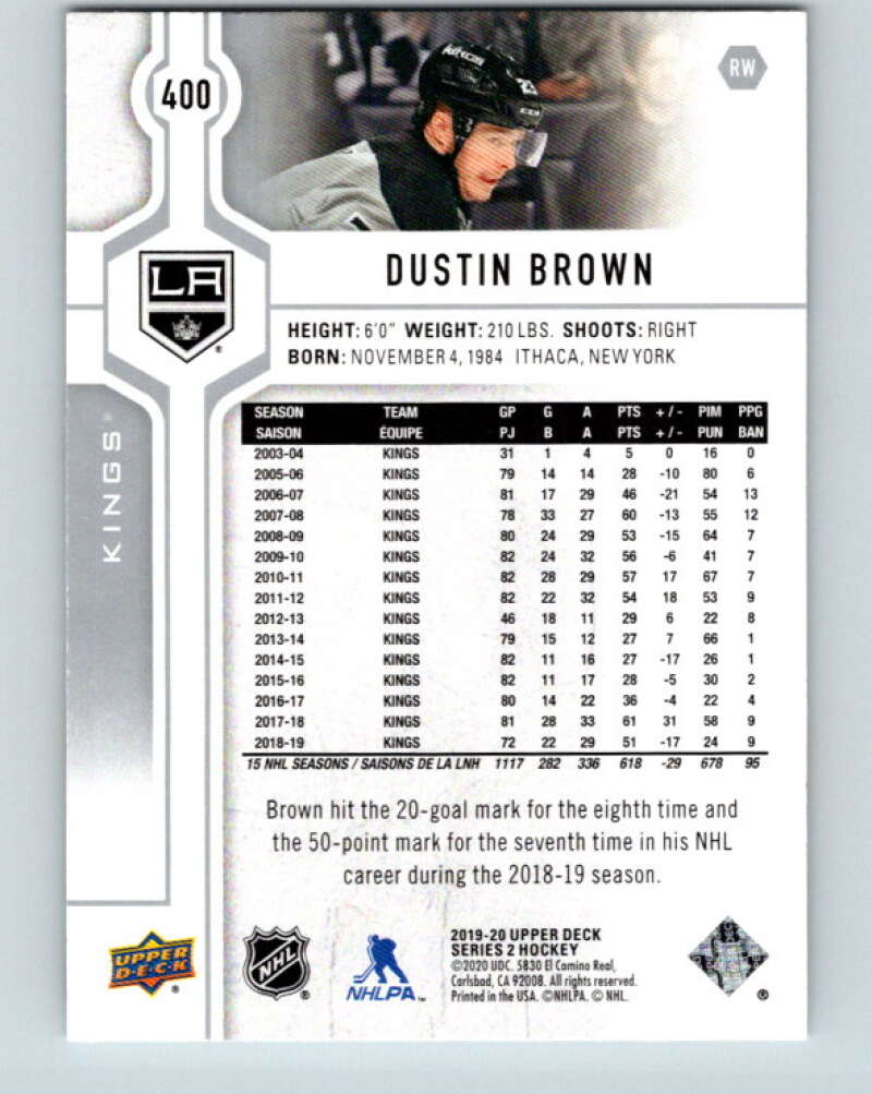 2019-20 Upper Deck #400 Dustin Brown Mint Los Angeles Kings  Image 2