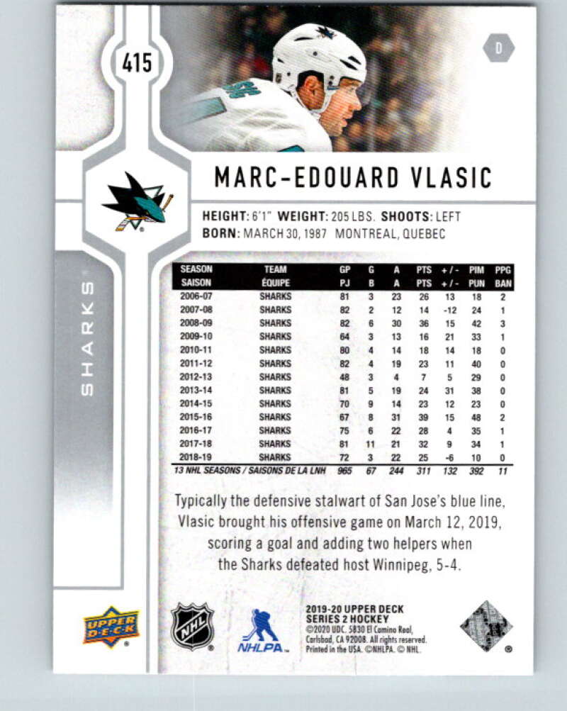 2019-20 Upper Deck #415 Marc-Edouard Vlasic Mint San Jose Sharks  Image 2