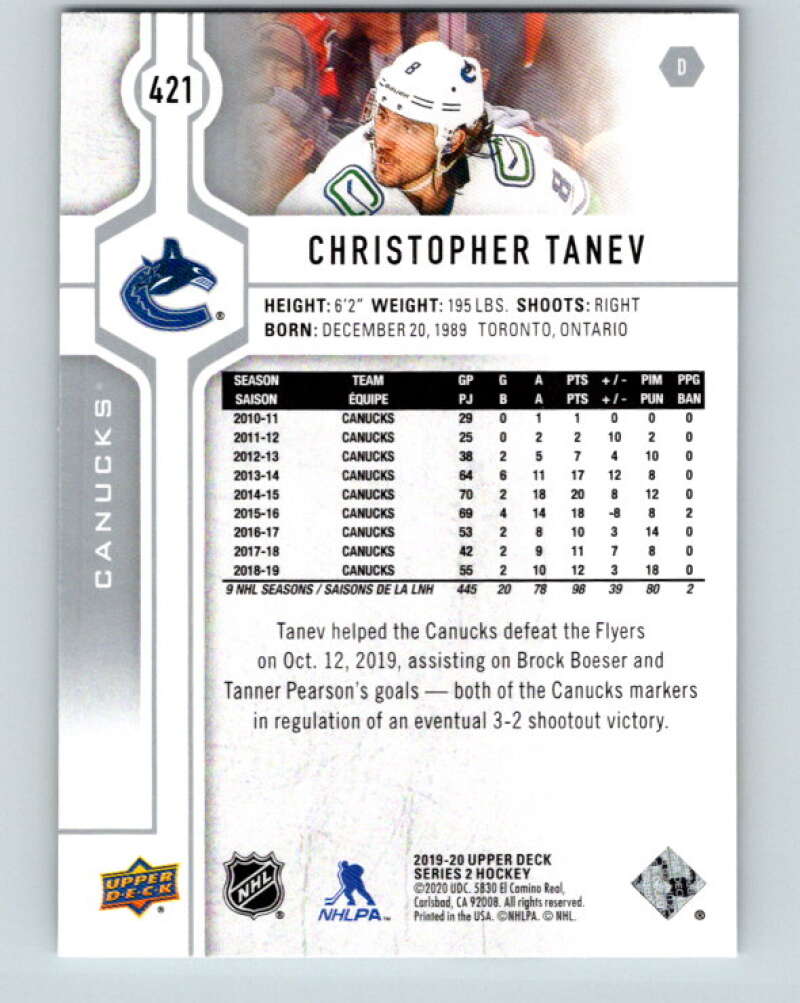 2019-20 Upper Deck #421 Christopher Tanev Mint Vancouver Canucks  Image 2