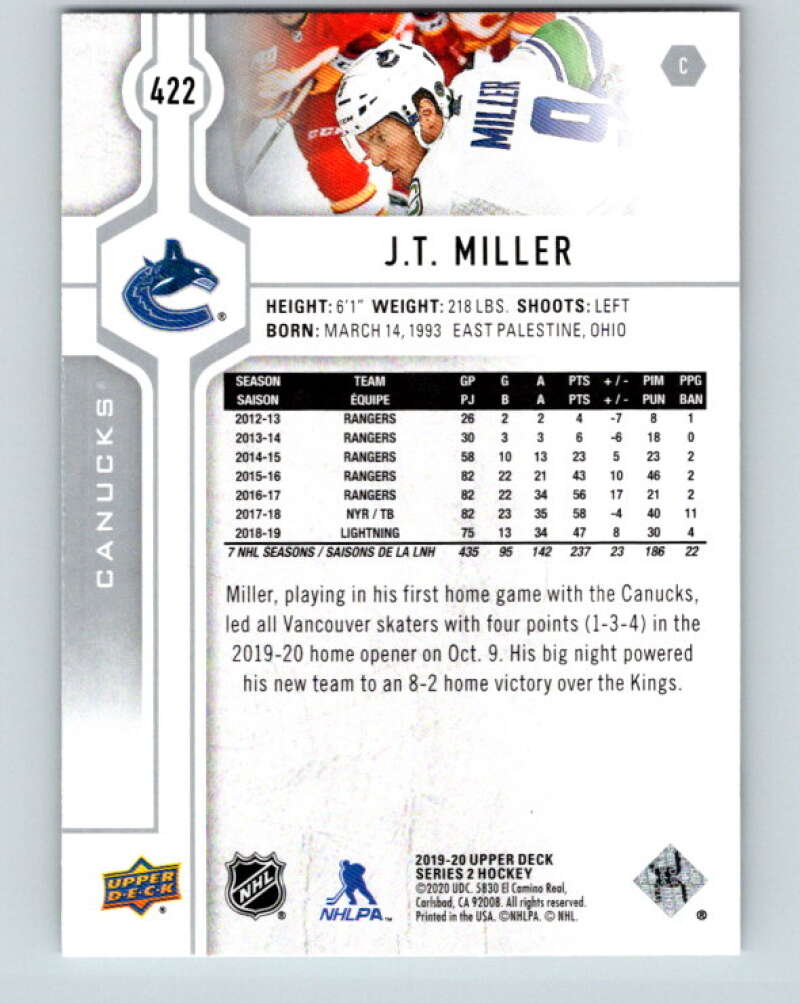2019-20 Upper Deck #422 J.T. Miller Mint Vancouver Canucks