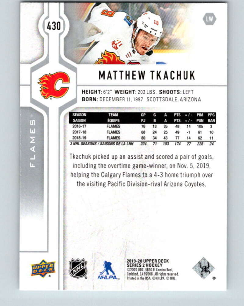 2019-20 Upper Deck #430 Matthew Tkachuk Mint Calgary Flames  Image 2