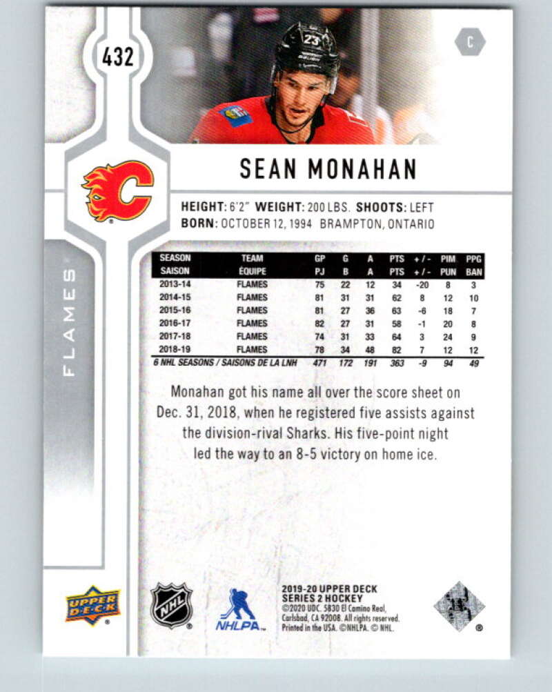 2019-20 Upper Deck #432 Sean Monahan Mint Calgary Flames  Image 2