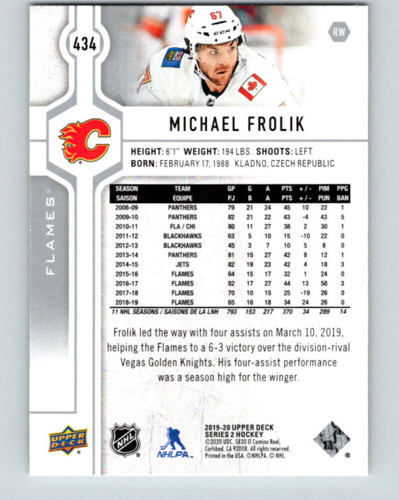 2019-20 Upper Deck #434 Michael Frolik Mint Calgary Flames  Image 2