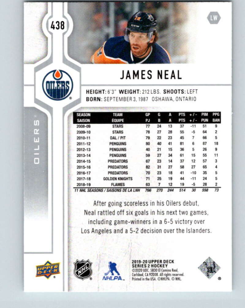 2019-20 Upper Deck #438 James Neal Mint Edmonton Oilers  Image 2