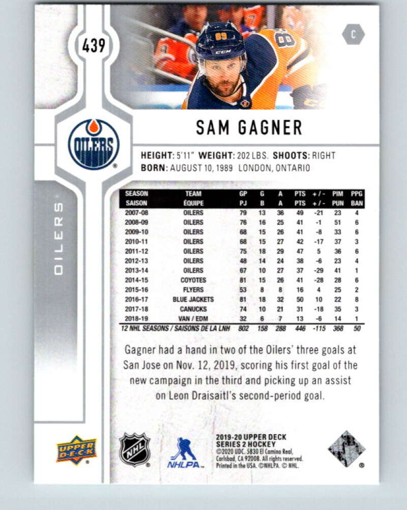 2019-20 Upper Deck #439 Sam Gagner Mint Edmonton Oilers  Image 2