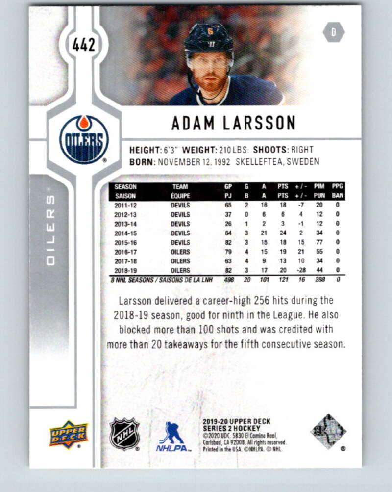 2019-20 Upper Deck #442 Adam Larsson Mint Edmonton Oilers  Image 2
