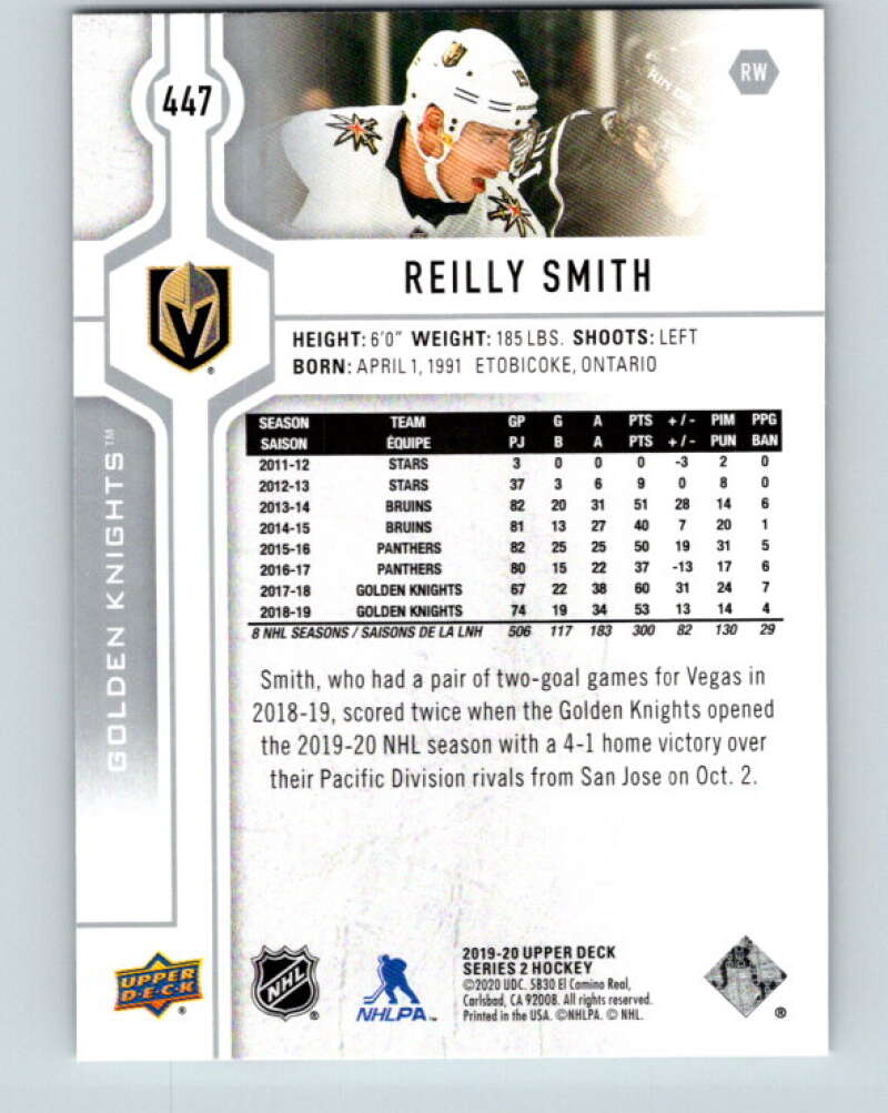 2019-20 Upper Deck #447 Reilly Smith Mint Vegas Golden Knights  Image 2
