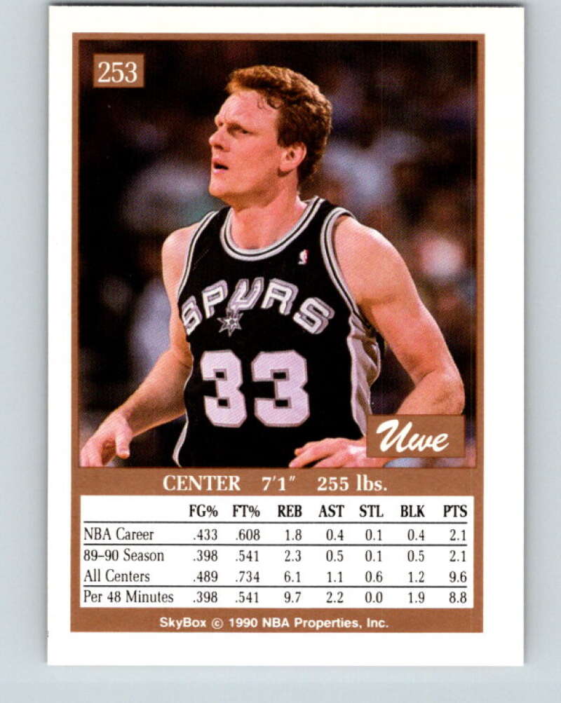 1990-91 SkyBox #253 Uwe Blab Mint SP San Antonio Spurs  Image 2