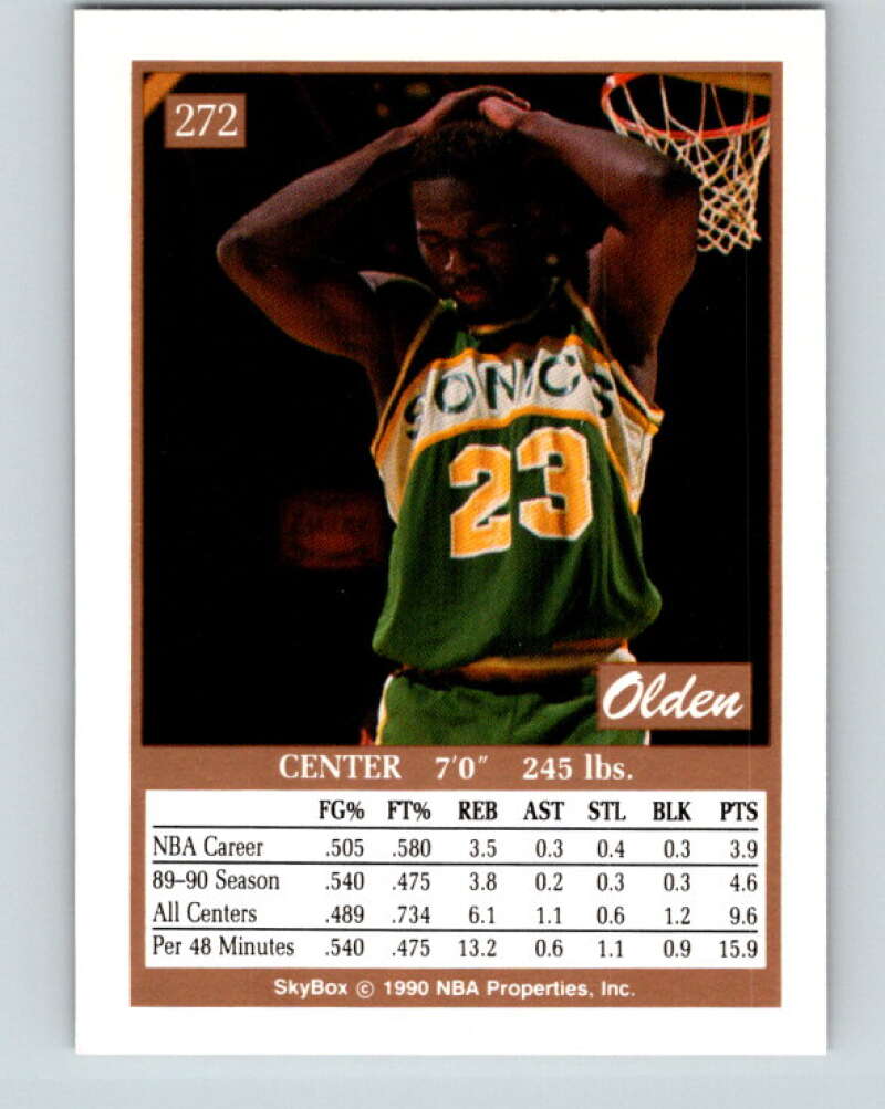 1990-91 SkyBox #272 Olden Polynice Mint Seattle SuperSonics  Image 2