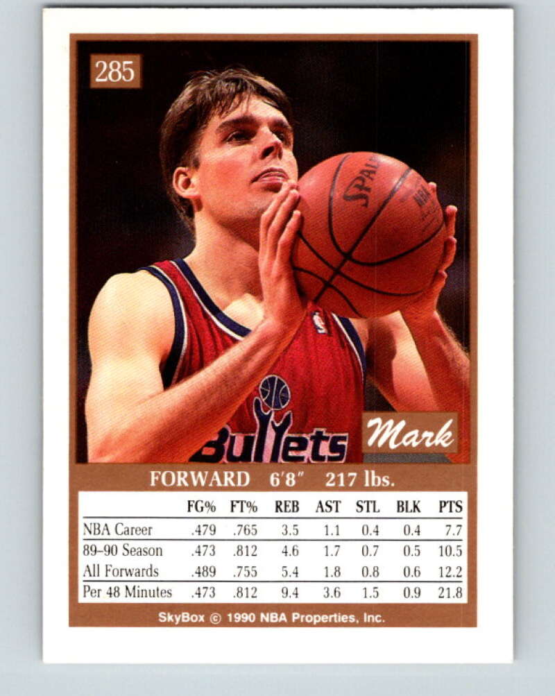 1990-91 SkyBox #285 Mark Alarie Mint Washington Bullets  Image 2