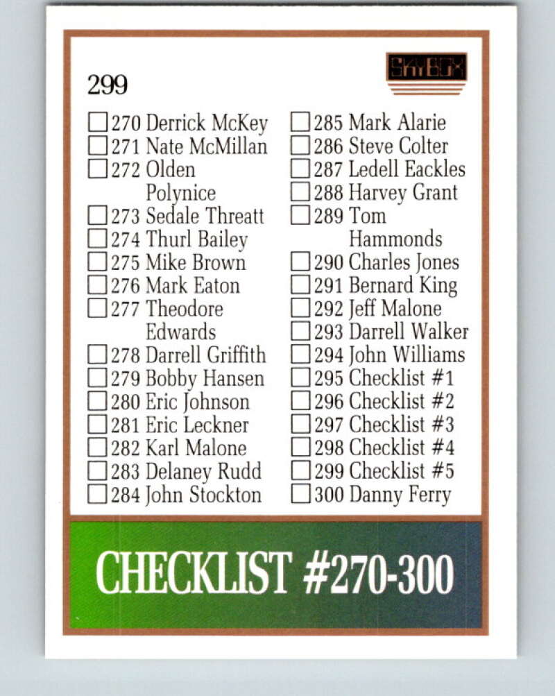 1990-91 SkyBox #299 Checklist 5 Mint SP  Image 2