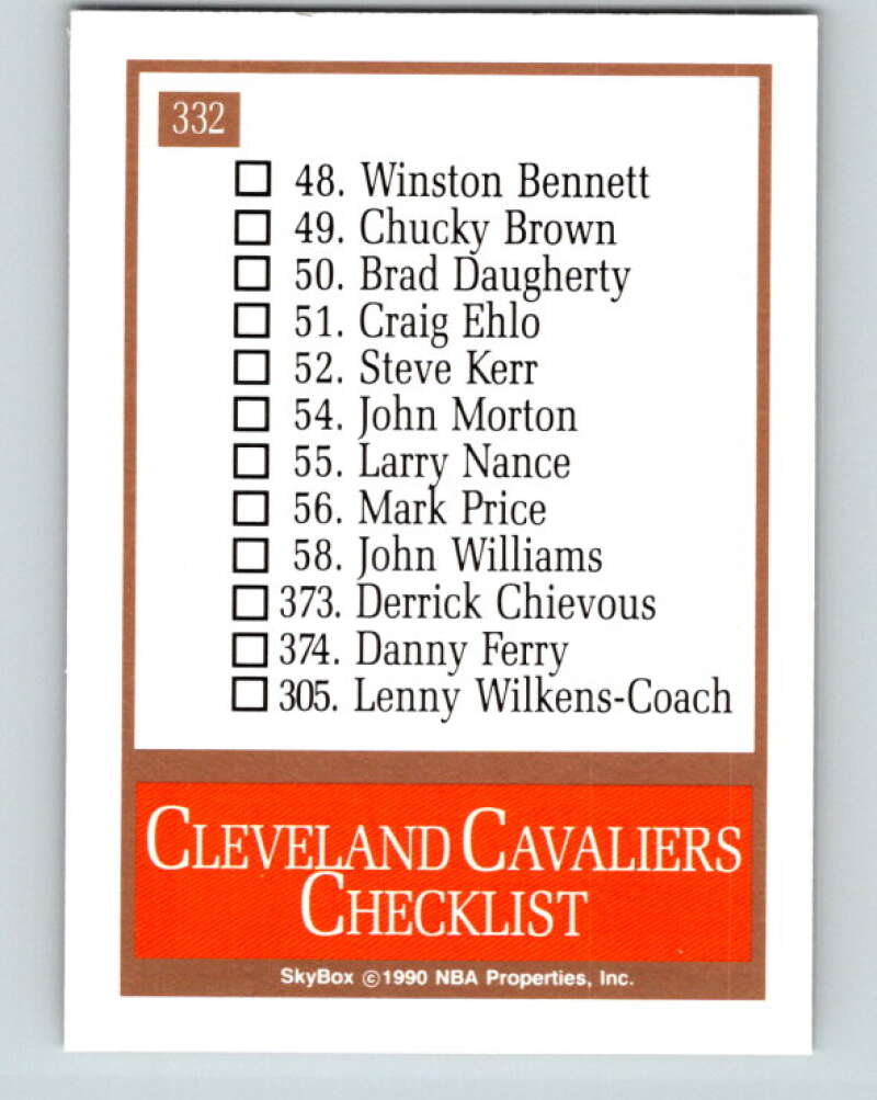 1990-91 SkyBox #332 Cleveland Cavaliers TC Mint Cleveland Cavaliers  Image 2