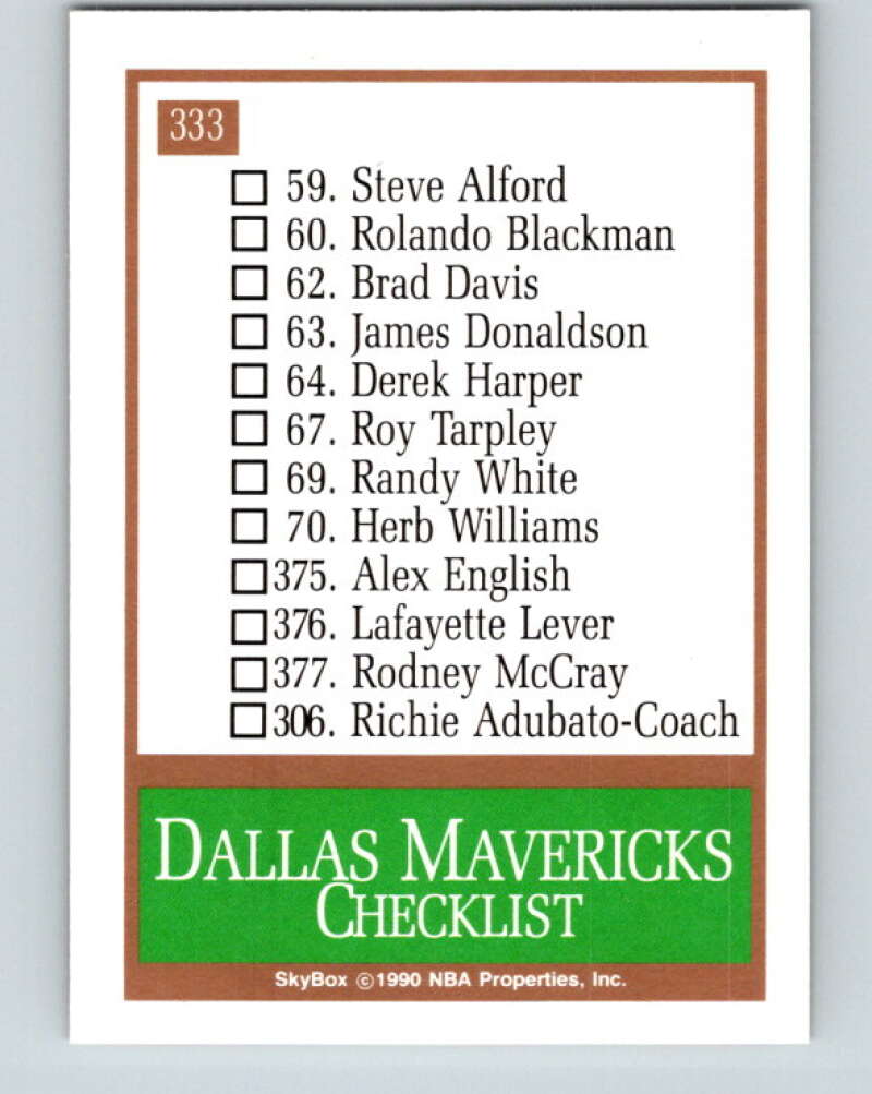 1990-91 SkyBox #333 Dallas Mavericks TC Mint Dallas Mavericks  Image 2