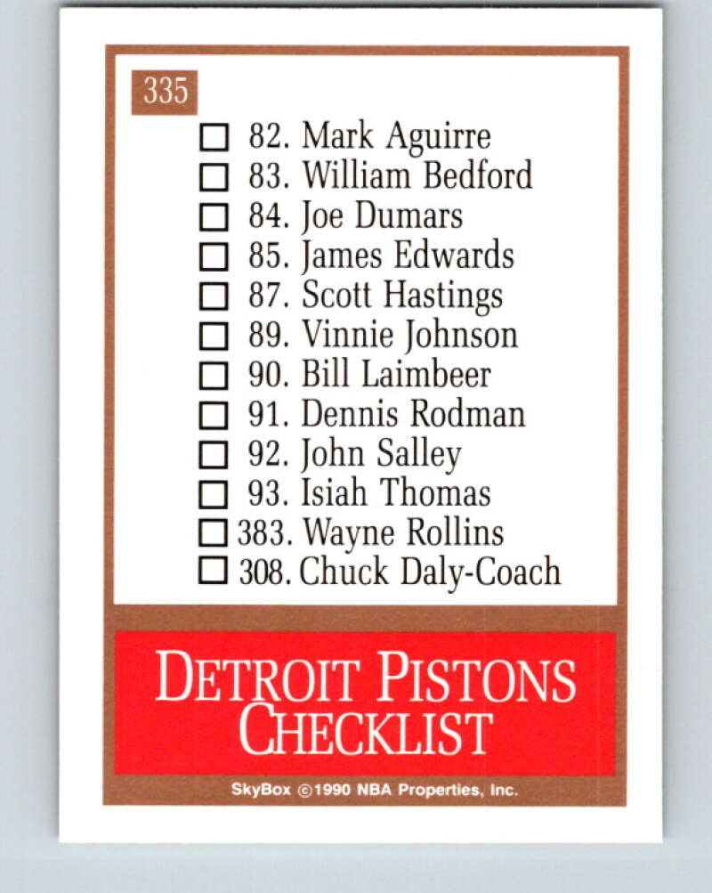 1990-91 SkyBox #335 Detroit Pistons TC Mint Detroit Pistons  Image 2
