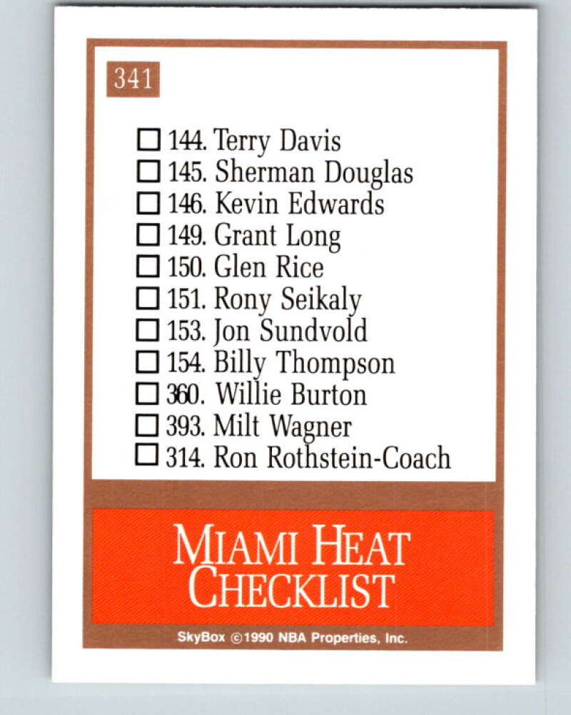 1990-91 SkyBox #341 Miami Heat TC Mint Miami Heat  Image 2