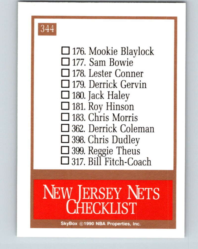 1990-91 SkyBox #344 New Jersey Nets TC Mint New Jersey Nets  Image 2