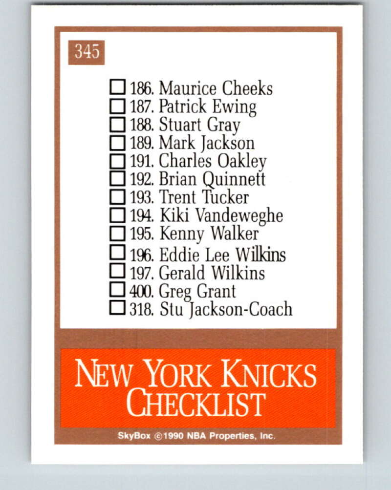 1990-91 SkyBox #345 New York Knicks TC Mint New York Knicks  Image 2